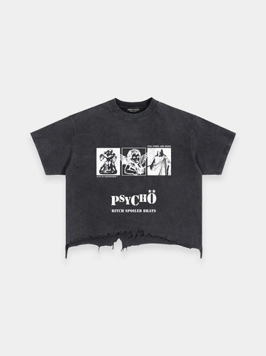 Psychö Vintage Wash Black Distressed Tee
